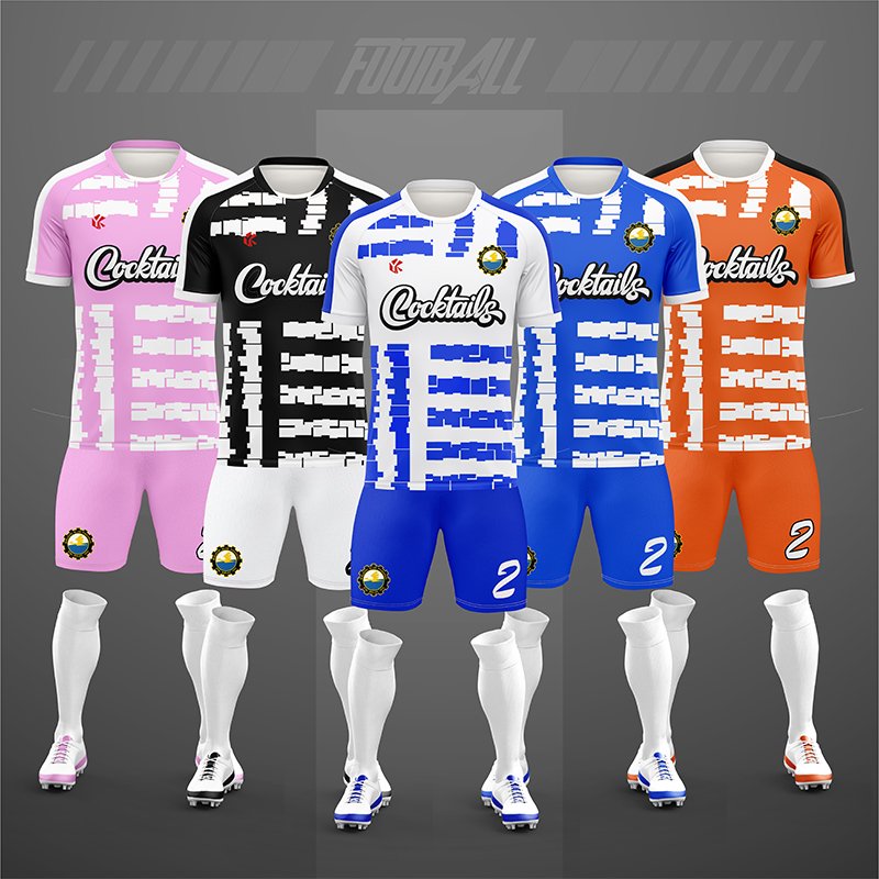 Close-up factory photo of premium grade black soccer uniform set by professional wholesale soccer jerseys.