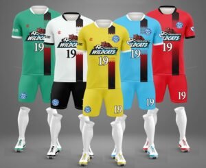 Close-up factory photo of aaa+ grade white soccer uniform set by professional soccer jersey manufacturer.