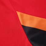 Close-up factory photo of sublimated Red soccer uniform set by professional wholesale custom soccer jerseys (8)