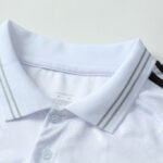 Close-up factory photo of thai-quality polo collar White soccer uniform set by professional wholesale soccer jerseys