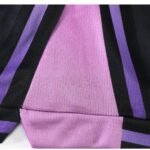 Pink mesh panel with black and purple stripes on basketball jersey