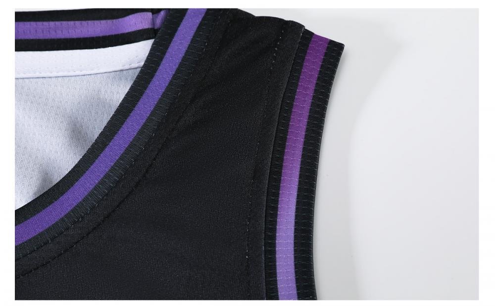 Purple and white breathable mesh fabric layers of basketball jersey