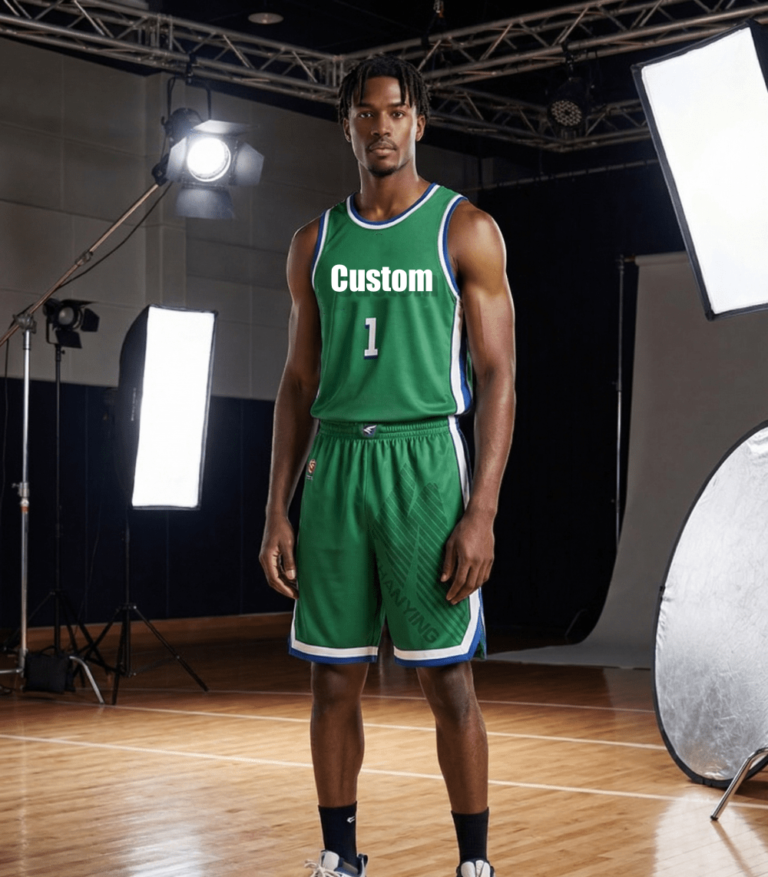 Man wearing green custom basketball jersey with number 1