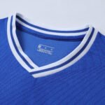 Pro-grade 150GSM Pinhole Mesh Red soccer jersey mockup with overlapping v-neck and raglan sleeves for wholesale custom soccer jerseys.