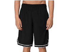 Man wearing black basketball shorts with white side trim