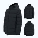 Black hooded puffer jacket multi-angle product views