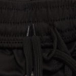 Black drawstring and waistband detail of jogger pants