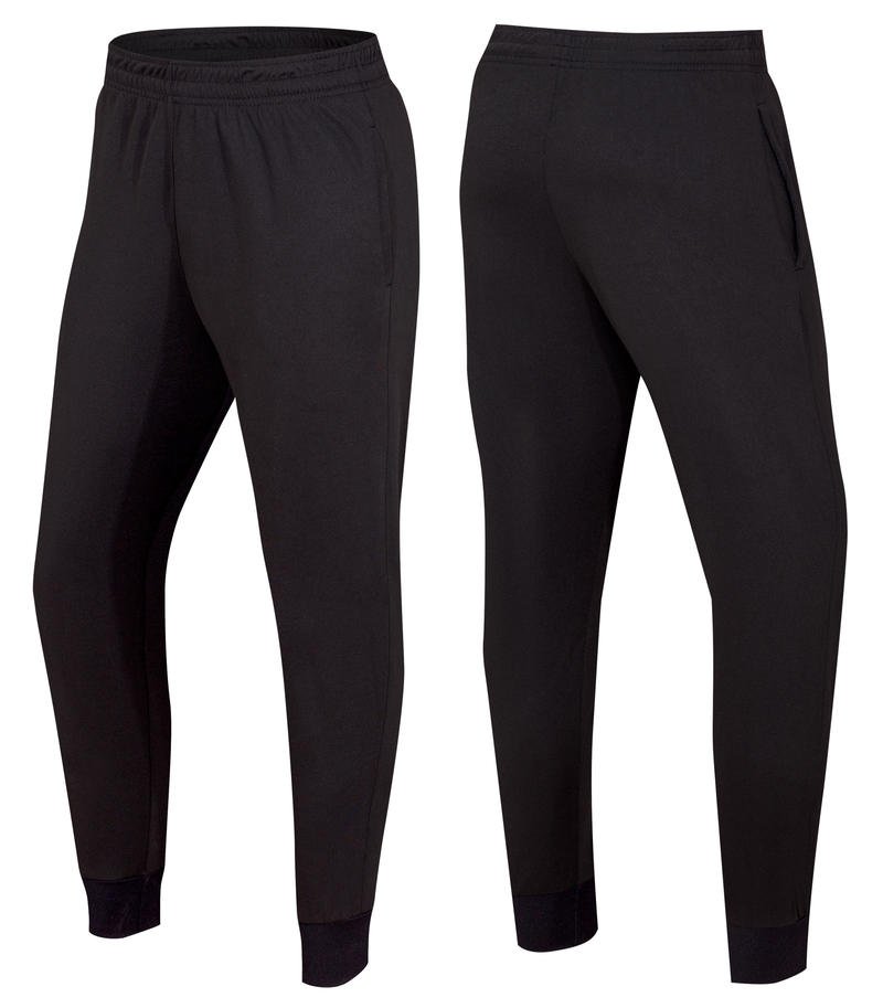 Black sports jogger pants side pocket with phone size demonstration