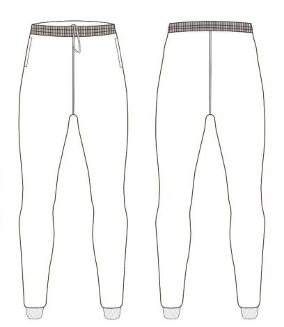 Black jogger pants with cuffed ankles shown in front and back view