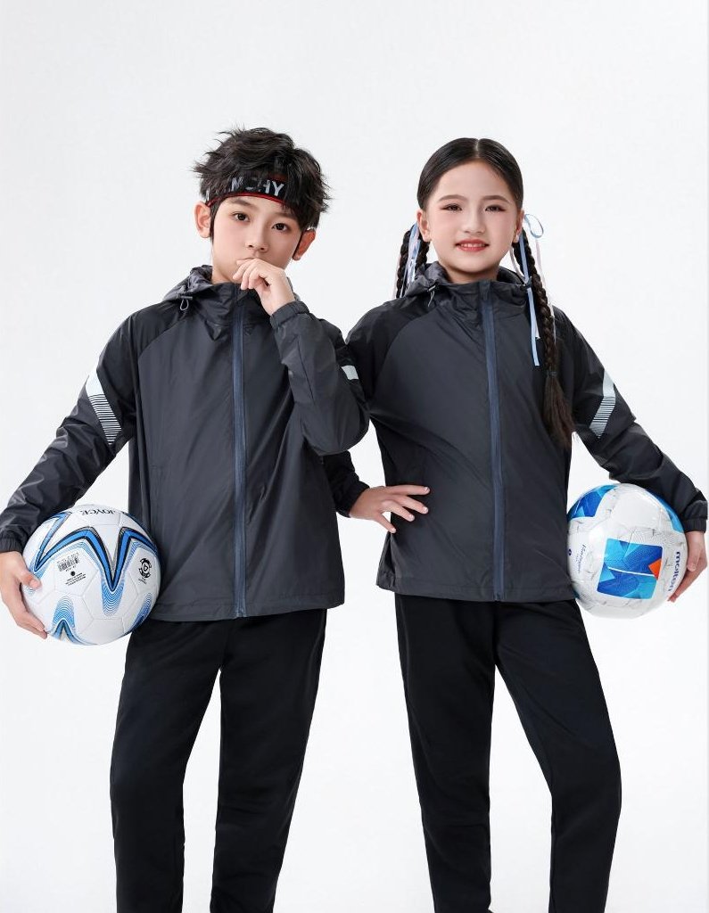 er-boy-girl-with-football.webpBoy and girl wearing dark grey hooded soccer windbreakers holding footballs