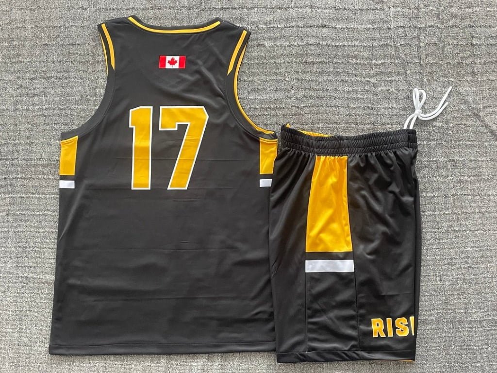 Mens black reversible basketball jersey and shorts set back view with number 17